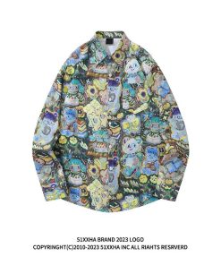 2color トップス 長袖シャツ 男女兼用 メンズ プリント カートゥーン 可愛い 落書き