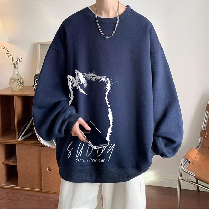 8color 長袖トップス スウェット 男女兼用 メンズ 大きいサイズ 猫 ねこ ネコ 黒 白 青 緑 赤 - 画像 (2)