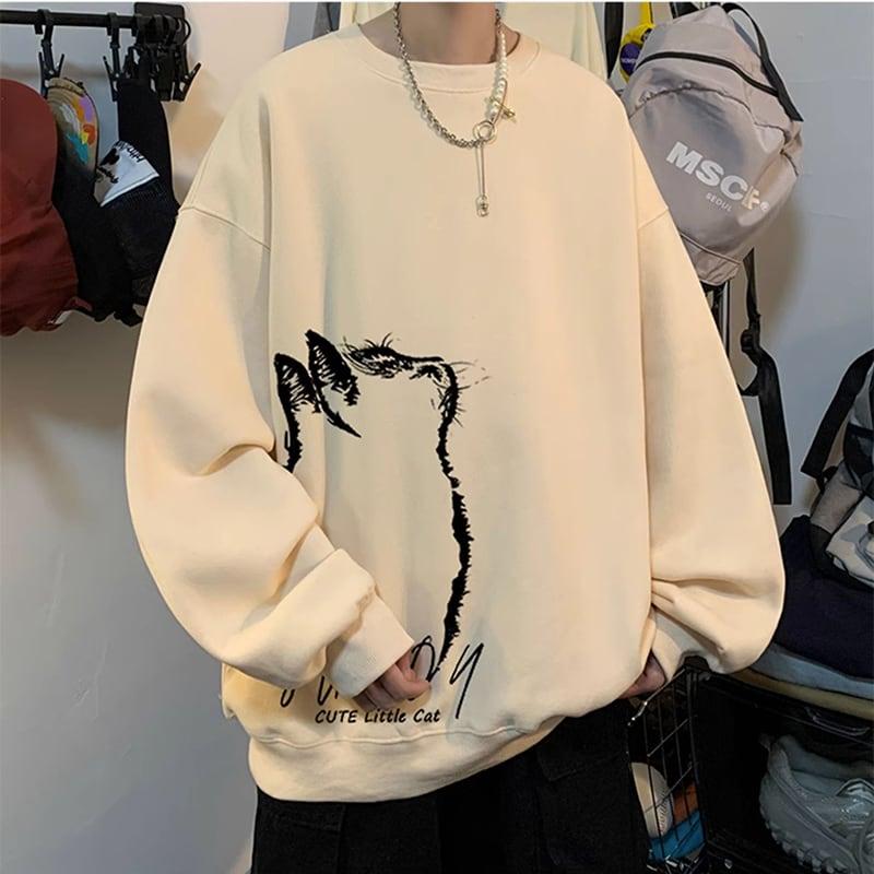 8color 長袖トップス スウェット 男女兼用 メンズ 大きいサイズ 猫 ねこ ネコ 黒 白 青 緑 赤 - 画像 (4)