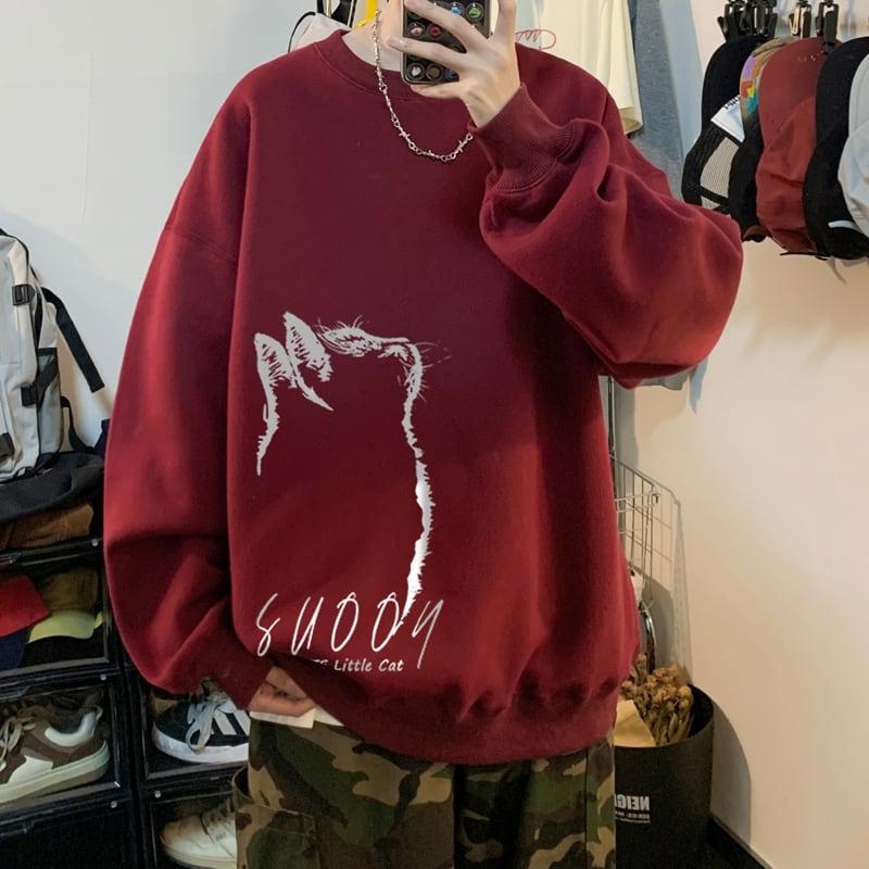 8color 長袖トップス スウェット 男女兼用 メンズ 大きいサイズ 猫 ねこ ネコ 黒 白 青 緑 赤 - 画像 (7)