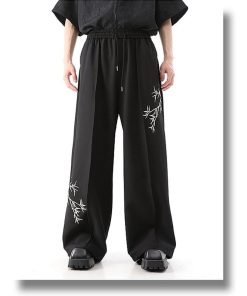2color ボトムス カジュアルパンツ 竹 刺繍 男女兼用 メンズ ブラック ホワイト