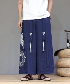 5color ガウチョパンツ カジュアルパンツ ボトムス 男女兼用 メンズ 龍紋