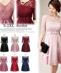 値下げ ドレス ワンピース パーティードレス シースルー シアーレース ドッキング 7部袖 パーティー お呼ばれ 結婚式 送料無料