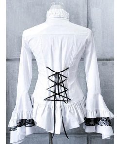 ロリィタブラウスピュアコットン長袖スタンドカラーお茶会ゴシック2カラーブロック