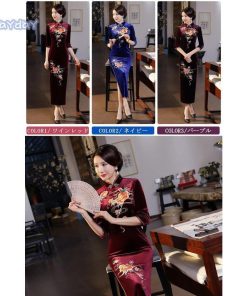 チャイナドレス風 ワンピース チャイナドレス ロング 5分袖 ドレス 結婚式 パーティードレス 袖あり 20代-50代  衣装