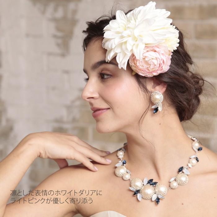 Hiila ブライダル ヘッドドレス ウェディング 花 ホワイト ダリア ピンク ラナンキュラス ポンポンマム コサージュ hiila イーラ