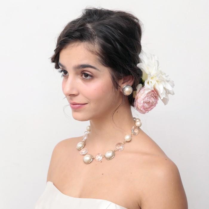 Hiila ブライダル ヘッドドレス ウェディング 花 ホワイト ダリア ピンク ラナンキュラス ポンポンマム コサージュ hiila イーラ - 画像 (3)