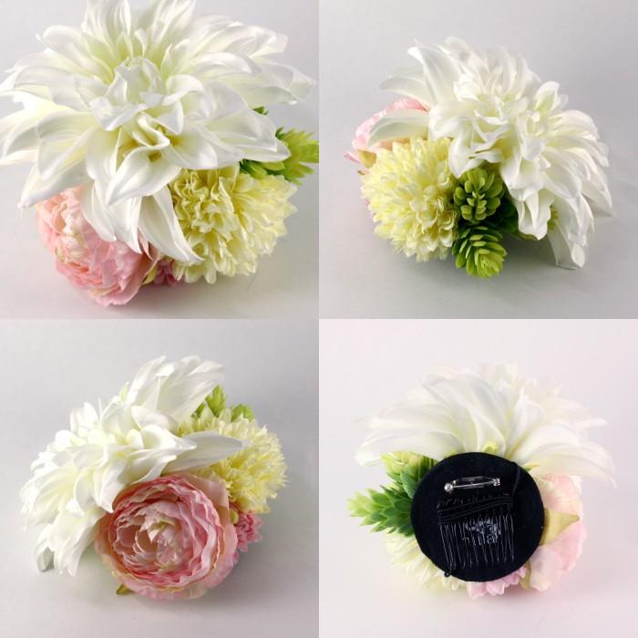 Hiila ブライダル ヘッドドレス ウェディング 花 ホワイト ダリア ピンク ラナンキュラス ポンポンマム コサージュ hiila イーラ - 画像 (7)