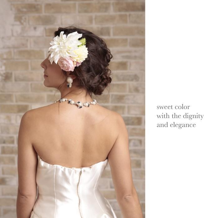 Hiila ブライダル ヘッドドレス ウェディング 花 ホワイト ダリア ピンク ラナンキュラス ポンポンマム コサージュ hiila イーラ - 画像 (8)