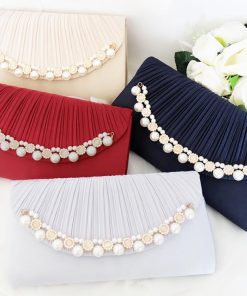 DRESS+ パーティーバッグ クラッチ パール 結婚式 プリーツ ストーン サテン パーティー 2way 二次会 大人