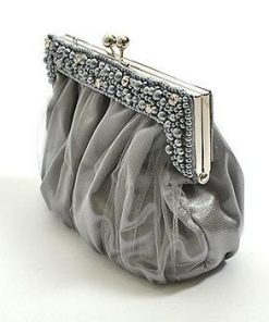 メール便送料無料即納パーティーバッグ パールビジュー サテン ２way がまぐちバッグ(オフホワイト)パーティーバッグ 結婚式 パーティー 披露宴 フ