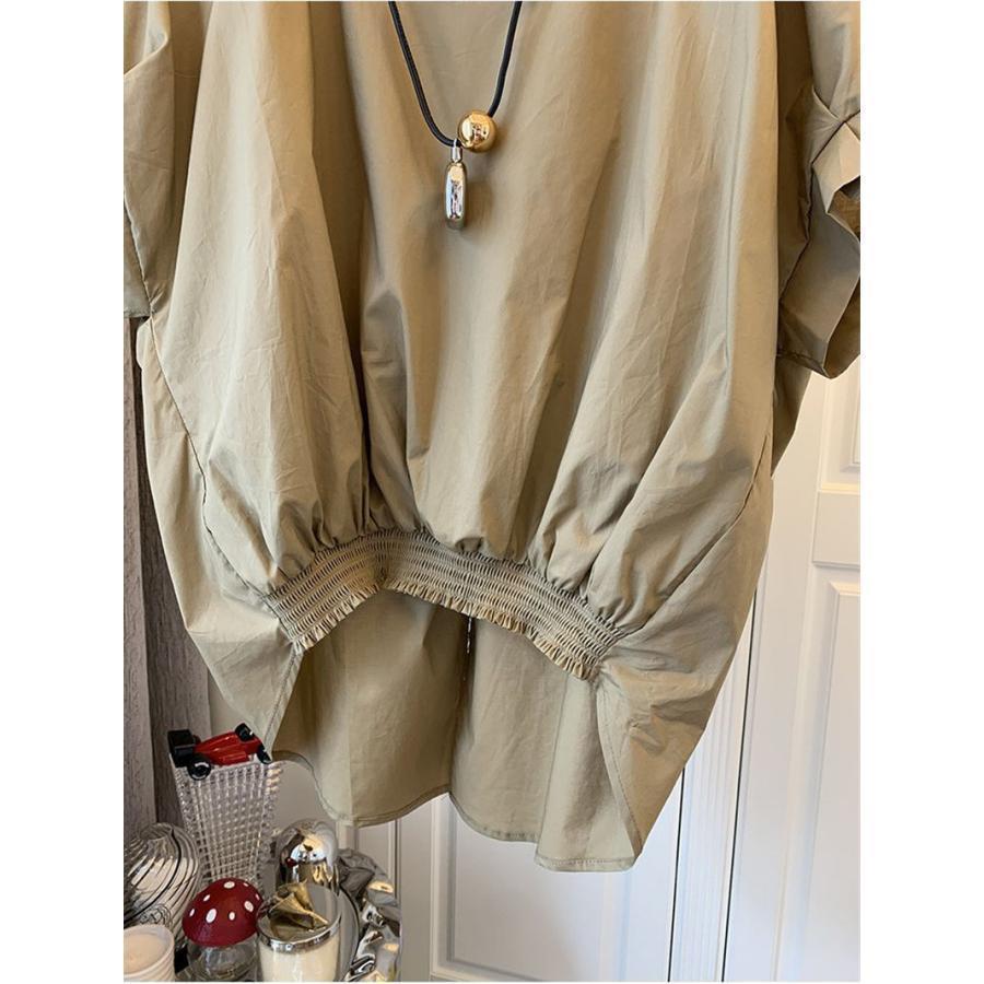 セール ブラウス 半袖 レディース シャツ トップス 切替 カットソー 重ね着 流行り 通勤 春夏 Tシャツ 柔らかい チュニック ふわっと - 画像 (6)