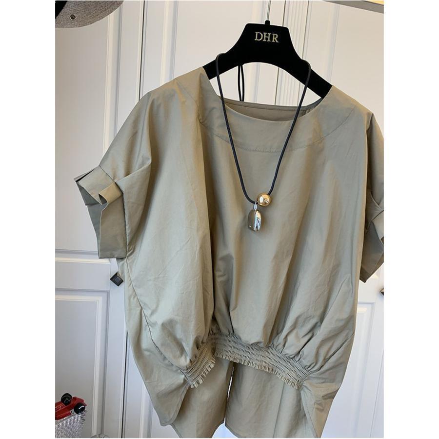 セール ブラウス 半袖 レディース シャツ トップス 切替 カットソー 重ね着 流行り 通勤 春夏 Tシャツ 柔らかい チュニック ふわっと - 画像 (8)