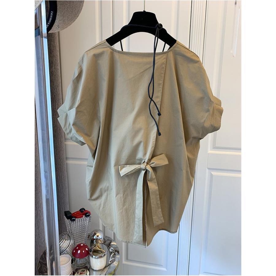 セール ブラウス 半袖 レディース シャツ トップス 切替 カットソー 重ね着 流行り 通勤 春夏 Tシャツ 柔らかい チュニック ふわっと - 画像 (9)