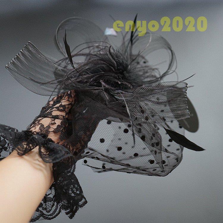 トーク帽 トークハット チュール カクテルハット 花 ヘッドドレス ウェディング 結婚式 パーティー 二次会 女子会 お呼ばれ カチューシャ フェザー 髪飾り - 画像 (2)