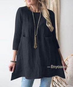 チュニック レディース ロングシャツ ワンピース シャツ ロング丈 プルオーバー 綿麻 リネン シャツワンピース 薄手 シンプル 大人