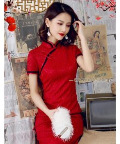 チャイナドレス ドレス レース ワンピース 大人 レディース ロングドレス ロングワンピース 無地 ハイネック 膝丈 半袖 スリット