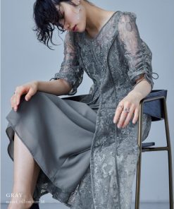 niana 刺繍レースロングカーデキャミワンピセットドレス 結婚式 ワンピース パーティードレス レイヤード