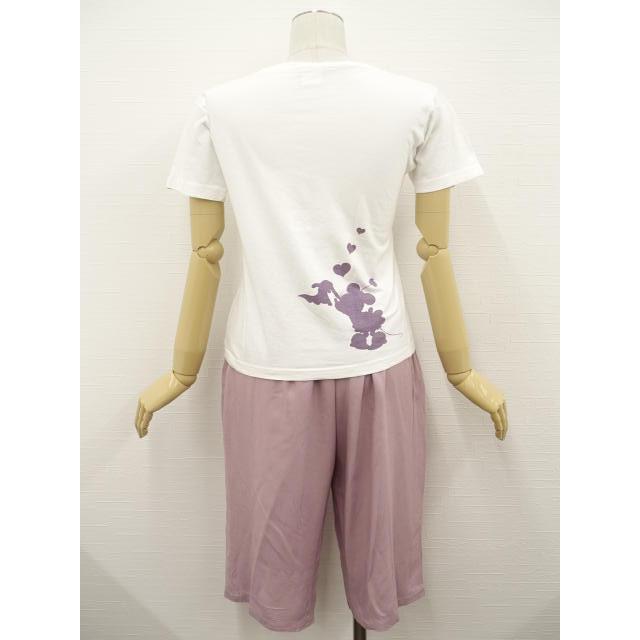 Disney Disney等 半袖Tシャツ+ハーツパンツ コーディネート2点セット ルームウェア L相当 ホワイト地 クラッシックミニー パープル カジュアル系 10代〜20代 - 画像 (2)