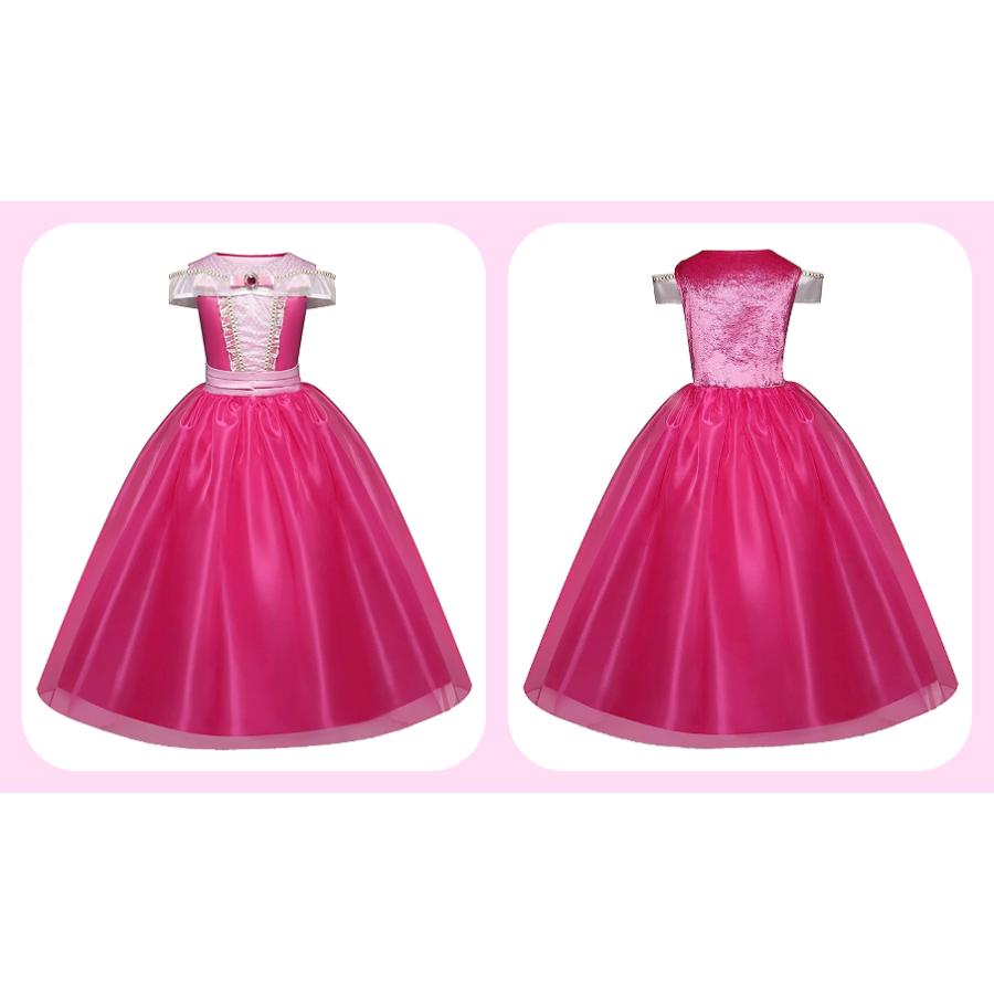 オーロラ姫 ドレス 子供 コスプレ 衣装 豪華8点 セット ( 手袋 ティアラ ステッキ ネックレス イヤリング 指輪 ブレスレット) 100 110 120 130 140 - 画像 (4)