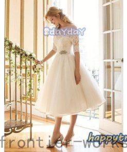 ドレス 結婚式 半袖 二次会 パーティー ウェディング レース プリンセス 白 披露宴 膝丈 大きいサイズ シンプルドレス