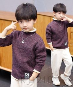 子供服男の子セーター学生ニットカーディガン厚手カーディガンカットソー長袖ハイカラー無地セーター暖かい