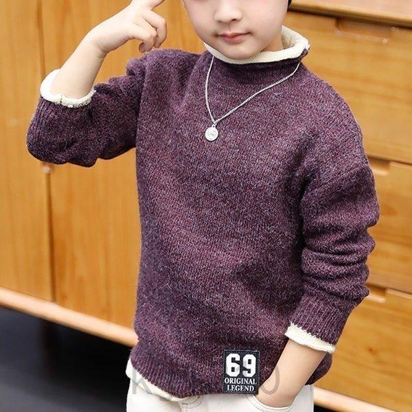 子供服男の子セーター学生ニットカーディガン厚手カーディガンカットソー長袖ハイカラー無地セーター暖かい - 画像 (3)