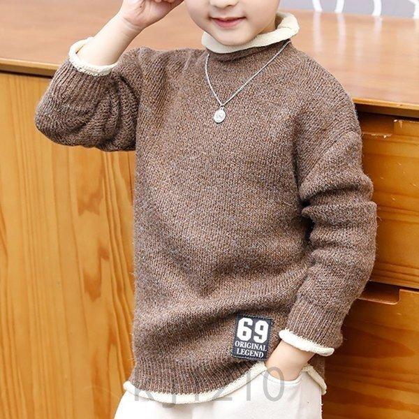 子供服男の子セーター学生ニットカーディガン厚手カーディガンカットソー長袖ハイカラー無地セーター暖かい - 画像 (5)