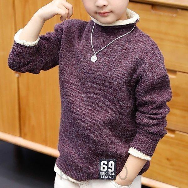 子供服男の子セーター学生ニットカーディガン厚手カーディガンカットソー長袖ハイカラー無地セーター暖かい - 画像 (6)