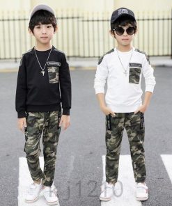 韓国子供服2点セット男春秋トップス+ズボン男の子迷彩柄長ズボン長袖Tシャツコットンカジュアルおしゃれ子ども服キッズセットアップ可愛い