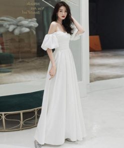 ウエディングドレス カラードレス 袖あり パフスリーブ 半袖 オフショルダー 2way 背中編み上げ Aライン 着痩せ ロング丈 マキシ丈 結婚式 花