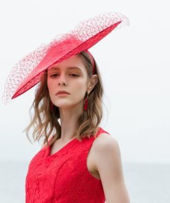 ヘッドドレス ストロー チュール カチューシャ レッド 赤 ストローハット ハット レディース ヘアアクセ ヘアアクセサリ