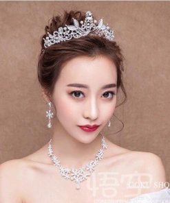 花嫁 ヘッドドレス ティアラ 結婚式 安い 王冠 バロック 髪飾りネックレス ブライダル イヤリング 3点セット 演奏会/二次会/披露宴/発表会