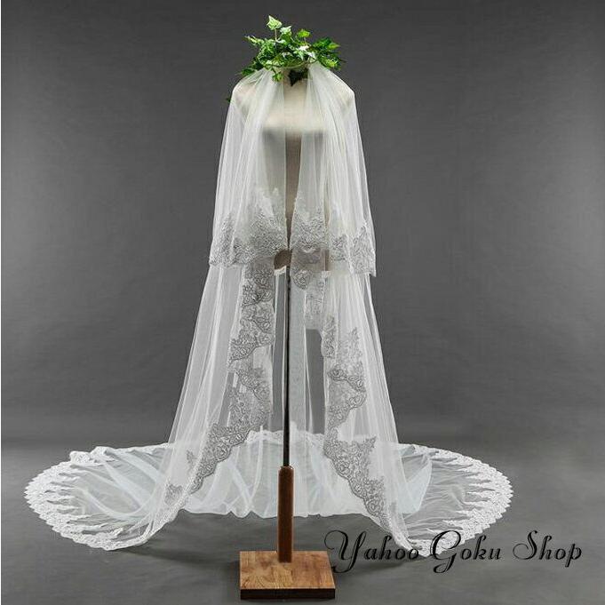 ウエディング ベール【ロング?2層?コーム付き】ウェディングベール Veil ヴェール レース?刺繍 - 画像 (2)