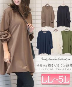 GOLDJAPAN 大きいサイズ レディース トップス カットソー キャンディースリーブ 体型カバー 秋 冬 秋コーデ LL 2L 3L 4L 5L ブラック モカ カーキ アイボリー ネイビー