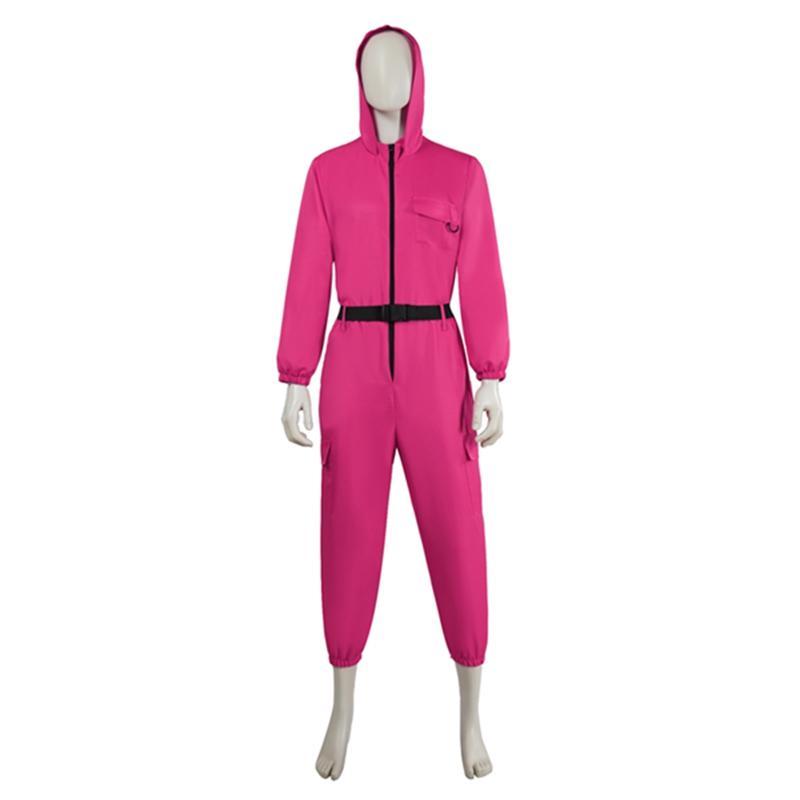 イカゲーム Squid Game 風○△□の警備員 監視員 BOSS コスプレ 衣装 赤いジャンプスーツ 赤い服の人 黒い マスクお面 コスチューム 大人用 子供用 - 画像 (7)