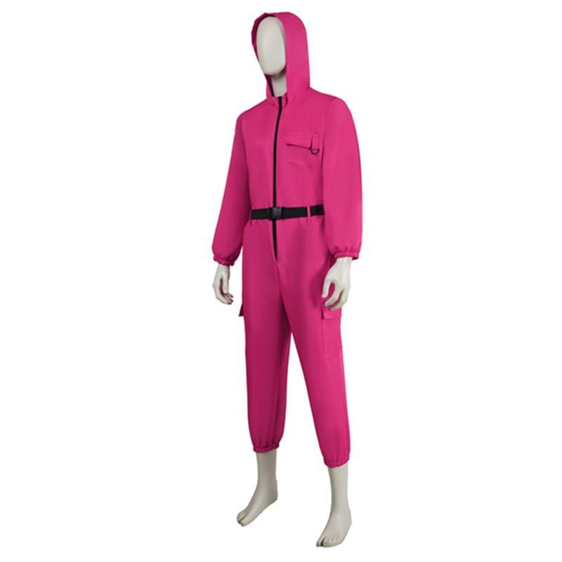 イカゲーム Squid Game 風○△□の警備員 監視員 BOSS コスプレ 衣装 赤いジャンプスーツ 赤い服の人 黒い マスクお面 コスチューム 大人用 子供用 - 画像 (8)