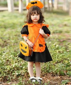 ハロウィン コスプレ パンプキン 3点セット 子供 仮装 コスチューム 衣装 デビル 少女 ワンピース カチューシャ レディース