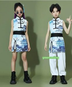 子供 ダンス 衣装 キッズ 中華ダンス 2点 3点セット ミドル丈チャイナワンピース ブラウス パンツ 長袖羽織 セット服 女の子 男の子 チャイナ民族風 ヒップ