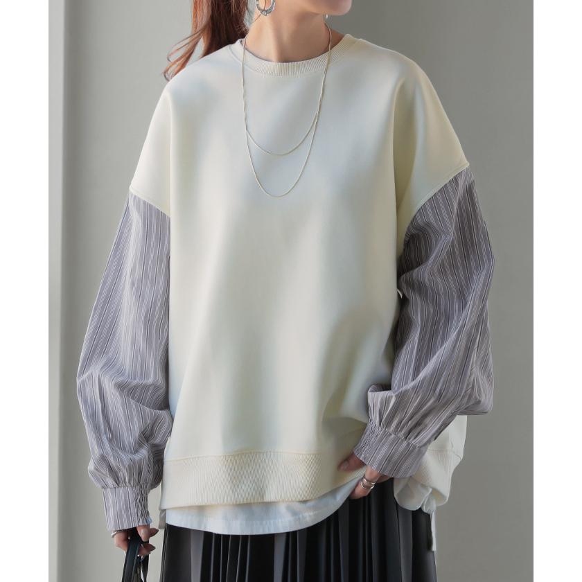 HUG.U スウェット ドッキング トップス ストライプ シャツ レディース ロング トレーナー チュニック オーバー プルオーバー - 画像 (4)