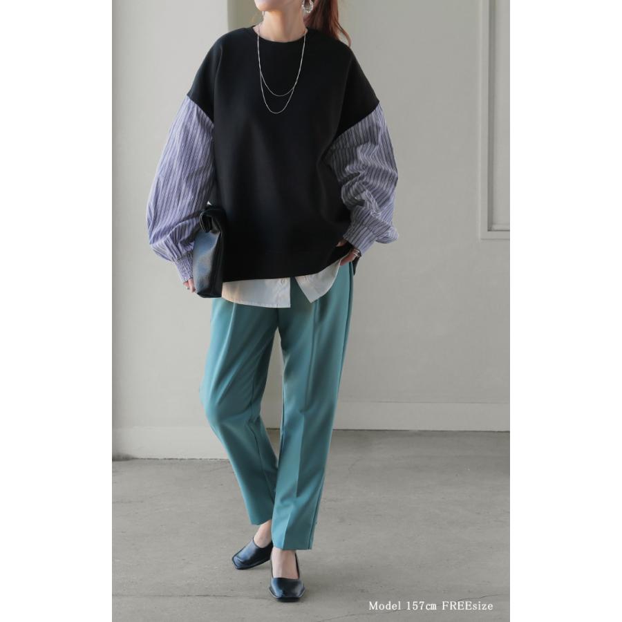 HUG.U スウェット ドッキング トップス ストライプ シャツ レディース ロング トレーナー チュニック オーバー プルオーバー - 画像 (6)