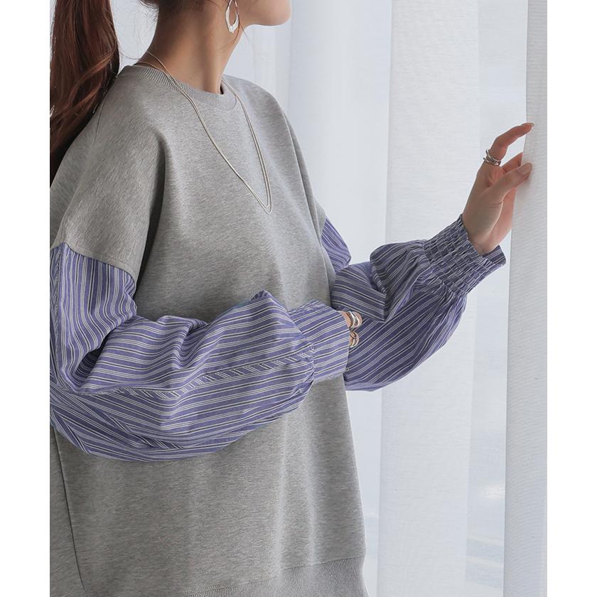 HUG.U スウェット ドッキング トップス ストライプ シャツ レディース ロング トレーナー チュニック オーバー プルオーバー - 画像 (8)
