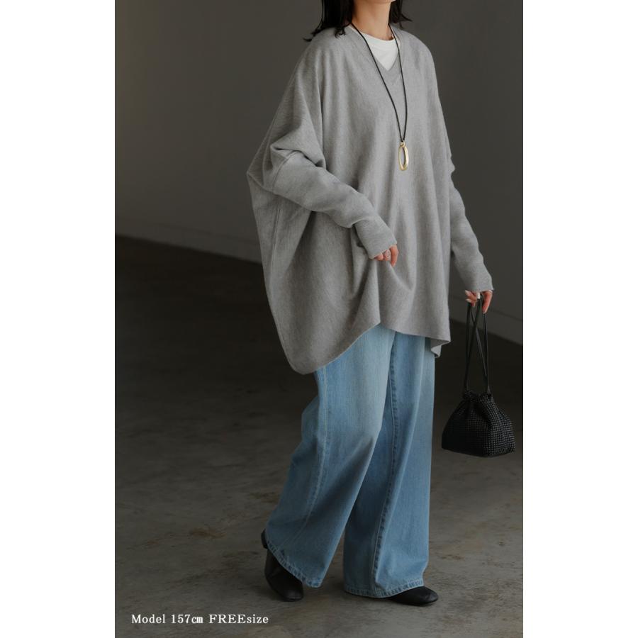 HUG.U ニット 選べる ネック ポンチョ風 レディース トップス セーター クルーネック Vネック オーバー プルオーバー - 画像 (3)