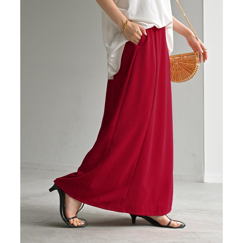 HUG.U スカート ロング ストレッチ Aライン レディース ロングスカート ボトムス ボトム シワになりにくい セミ フレア フレアスカート ウエスト ゴム マキシ - 画像 (4)