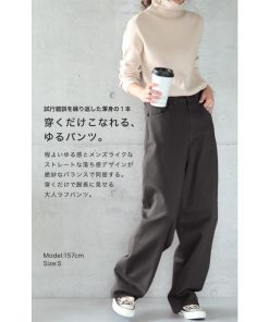 HUG.U パンツ レディース ストレートパンツ ストレッチ チノパン ゆったり 白 黒