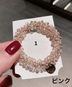 ヘアゴム クリスタル・パールビーズゴールドプレート付きデザインヘアゴム プチプラ かわいい 上品 オフィス パール ビジュー