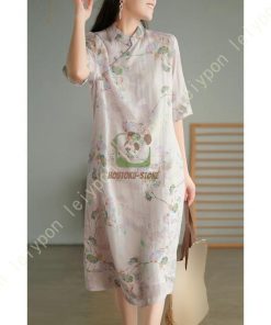 ロング ワンピース レディース コットン 五分袖 花柄 aライン ドレス 綿 チャイナドレス 綿麻 半袖 ロング丈 民族風 春夏秋 ナチュラル ゆったり 体型カバー