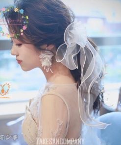ヘッドドレス ウェディング 髪飾り チュール リボン ヘアアクセサリー ブライダル 結婚式 成人式 卒業式 リゾート 結婚アクセサリー ウェディングフォト