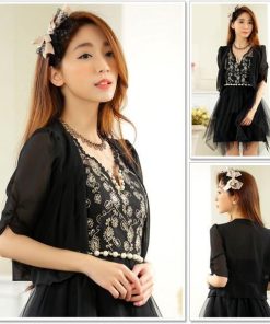 ボレロ 結婚式 パーティー カーディガン ジャケット 半袖 大きいサイズ パーティードレス フリル レース チュール シフォン オーガンジー フレア