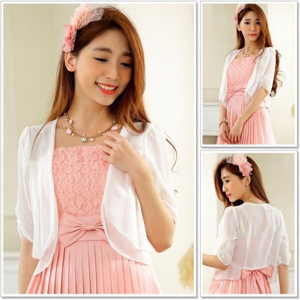 ボレロ 結婚式 パーティー カーディガン ジャケット 半袖 大きいサイズ パーティードレス フリル レース チュール シフォン オーガンジー フレア - 画像 (3)